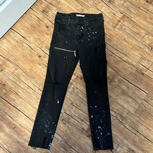 Size 26 Black Custom Upcycled Paint Splatter Levi’s Skinny Jeans